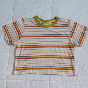 Big Bud Press Summer Stripe Rainbow Short Sleeve Crop Top Ringer Tee